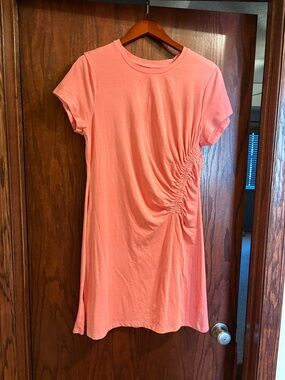 Women's Pink Short-Sleeve Ruched Tee Dress